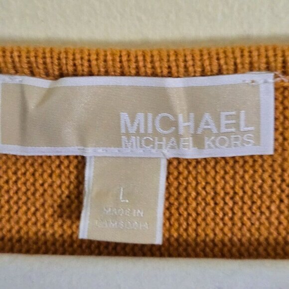 Michael Michael Kors Maple Leaf Side Zip Boat Neck Mustard Tunic Sweater Size L - Picture 5 of 5
